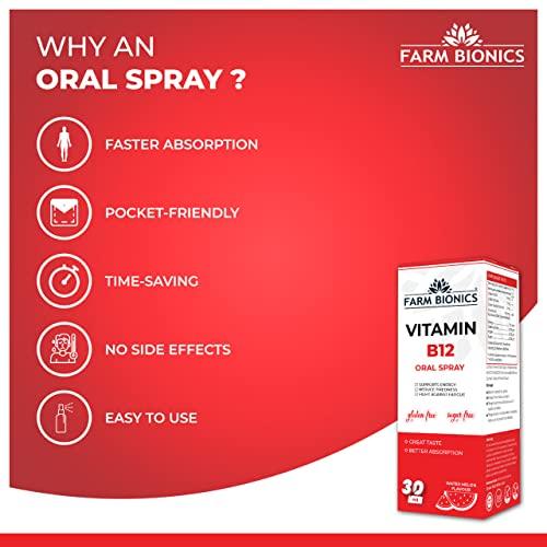 FARM BIONICS FARM BIONICS Combo of Guava Flavour Vitamin B12 and Water melon Flavour Vitamin B12 Oral Spray, 30ml | 100% Vegetarian | Sugar and Gluten Free | Immunity Booster Spray for Men and Women