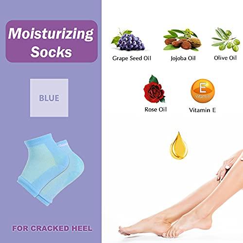 JUMPOW Moisturizing Socks, Moisturizing/Gel Heel Socks for Dry Cracked Heels, Open Toe Socks, Ventilate Gel Spa Socks to Heal and Treat Dry, Gel Lining Infused with Vitamins