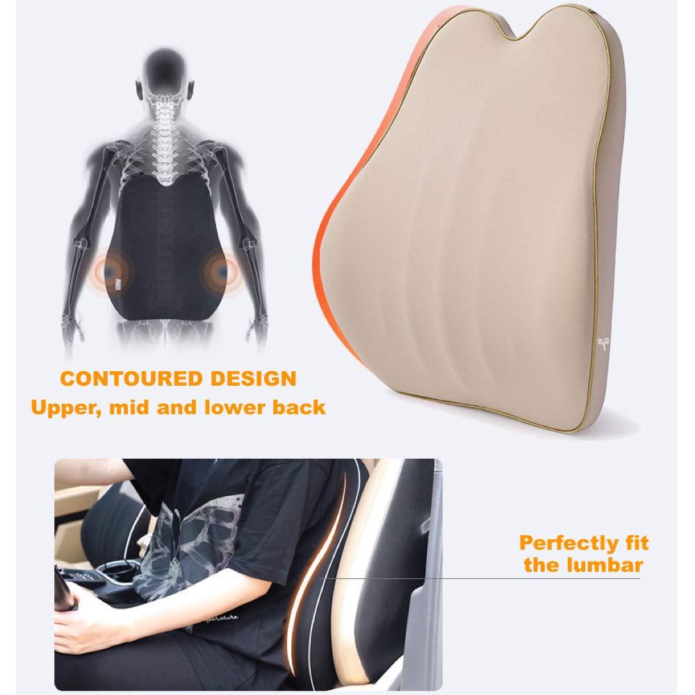 Grin Health Grin Health C3 Back Cushion Lumbar Support For Car Seat Backrest & Neckrest Pillow Headrest Support- Back Rest For Back Pain Relief Neck Pillow Relieves Neck Pain, Combo Kit Beige - Memory Foam