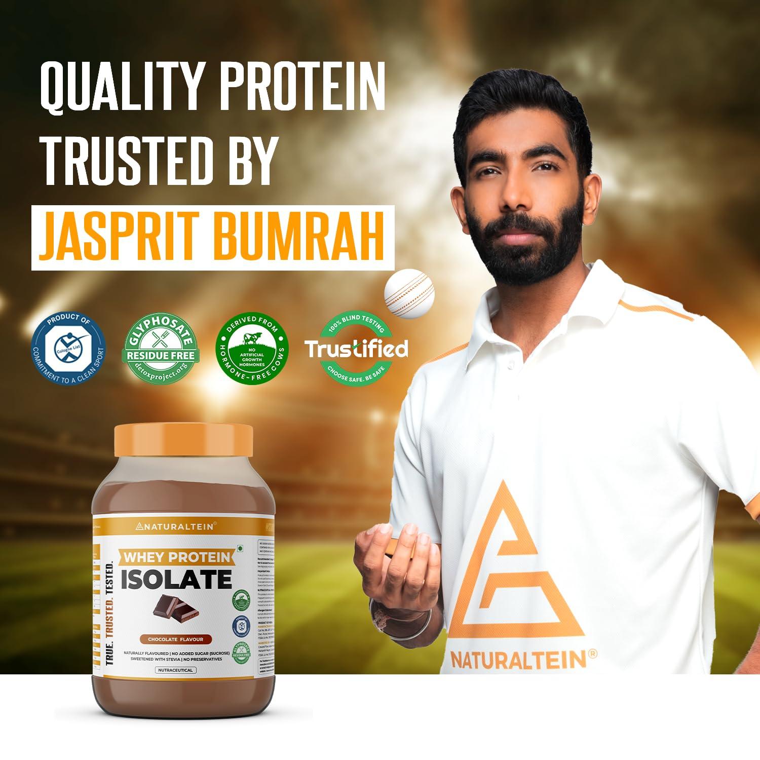 NATURALTEIN NATURALTEIN Natural whey Protein 30g Serving - 24g Protein, Isolate Chocolate - 300g (Naturally flavored, Non GMO, No Artificial Sweeteners)