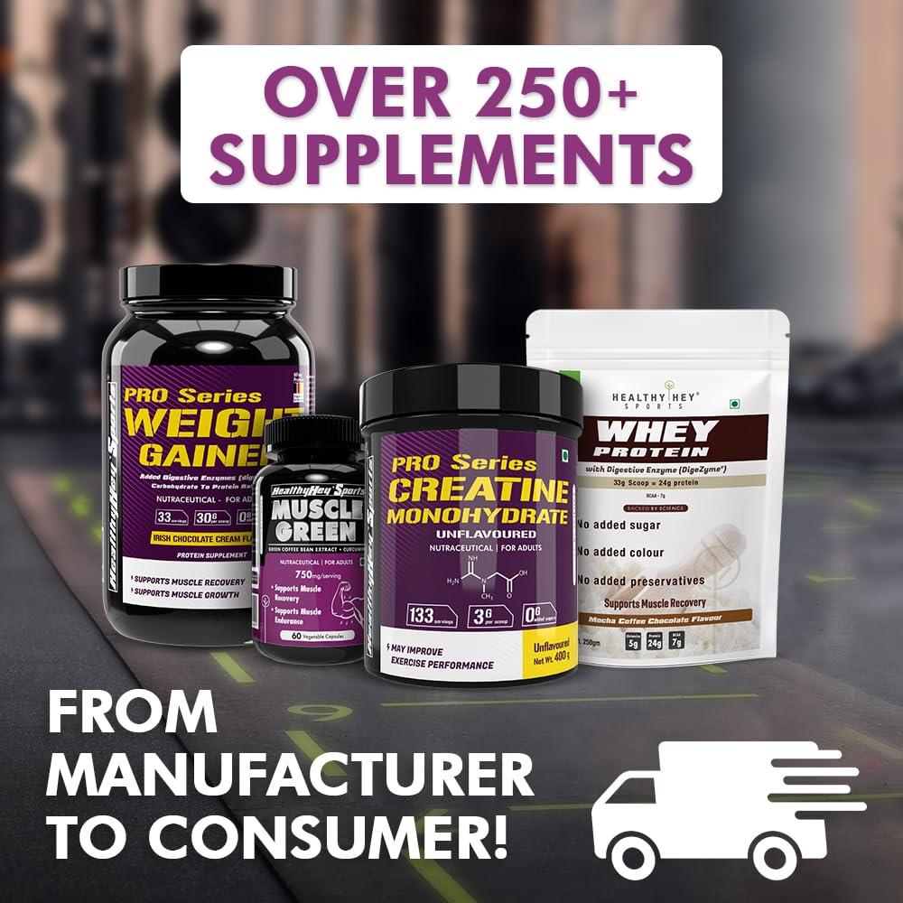 HealthyHey Sports HealthyHey Sports Whey Protein Concentrate - Helps in Muscle Synthesis (Strawberry, 500gm)