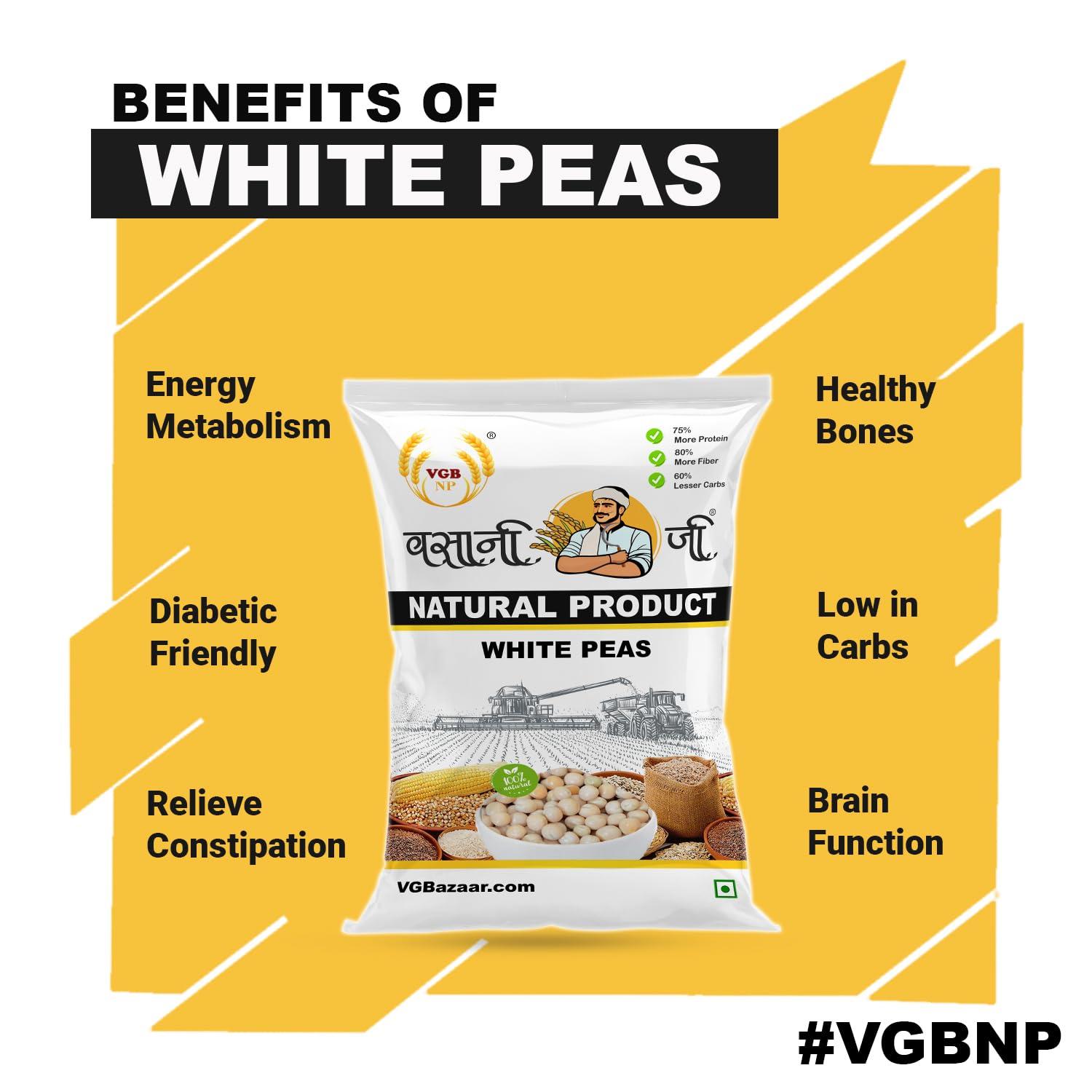 VGBNP VGBNP Natural White Peas Whole (Safed Matar) Unpolished Pure Sabut Matar, Dried Safed Matar (Sukha Matar | Vatana | Matar dal) Healthy and Immunity Builder White Peas-2kg