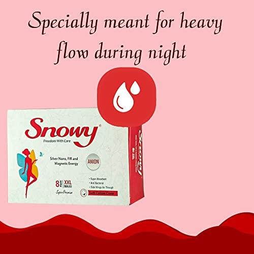 Snowy Snowy Maxi Extra Large Anion Soft Cotton Cover Pads, Large Pads for Heavy Flow, Cotton XXL Sanitary Pads, Anion Strip in Pads, Pack of Two (16 Pads)