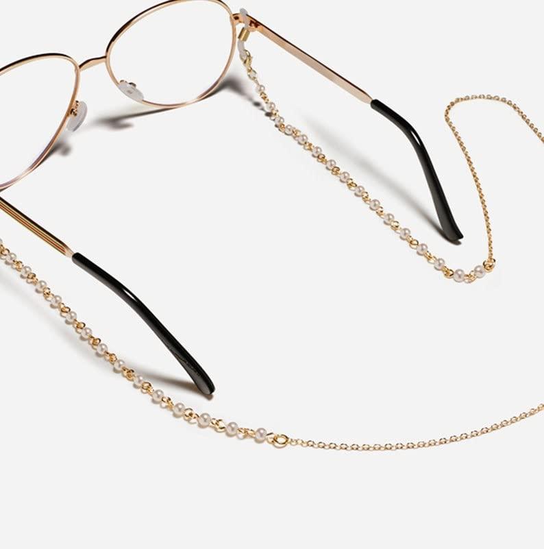Roscoe Roscoe Face Mask Chain Lanyard Eyeglass Glasses Chains, Mask Chain Necklace Holder lanyard Unisex Mask Strap Eyeglass Chains Pearl Beaded Reading Eyeglass Holder Eyewear Retainer Adjustable Eye Glasses Holder (Pearl)