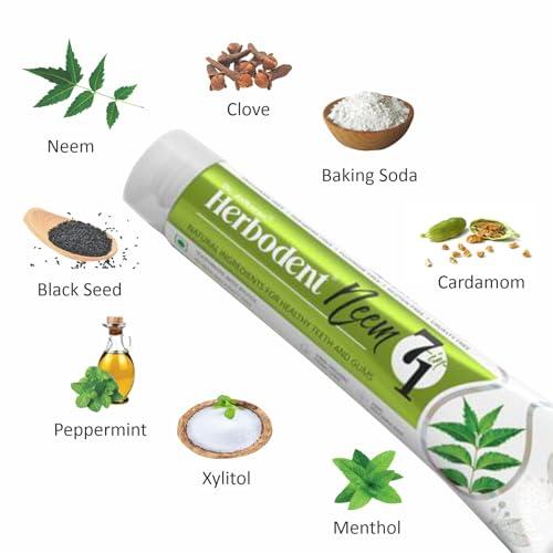 Herbodent Herbodent NEEM 7 in 1 Toothpaste - 185g Pack of 4 | Organic Herbs - Neem, Black Seed & Xylitol for Anti Cavity -Cardamom & Mint for Taste & Freshness-Baking Soda for Excellent Cleaning