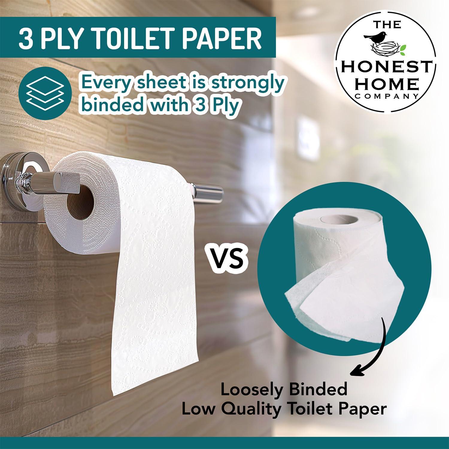 THE HONEST HOME COMPANY The Honest Home Co. | 2 Ply Toilet Paper Roll | 2400 Pulls | 100% Virgin Pulp & Super Soft | Clog - Free | Pack of 8 (300 Pulls/Roll)