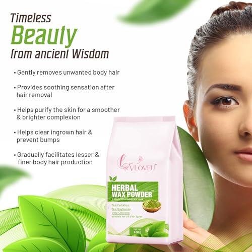 VLOVEU VLOVEU - Herbal Wax Powder for Hair Removal - 120g | 5 Minutes Painless Facial Hair Removal Powder for Women | Natural Face Hair Remover, Bikini, Legs, And Underarms Wax Powder - Pack of 1