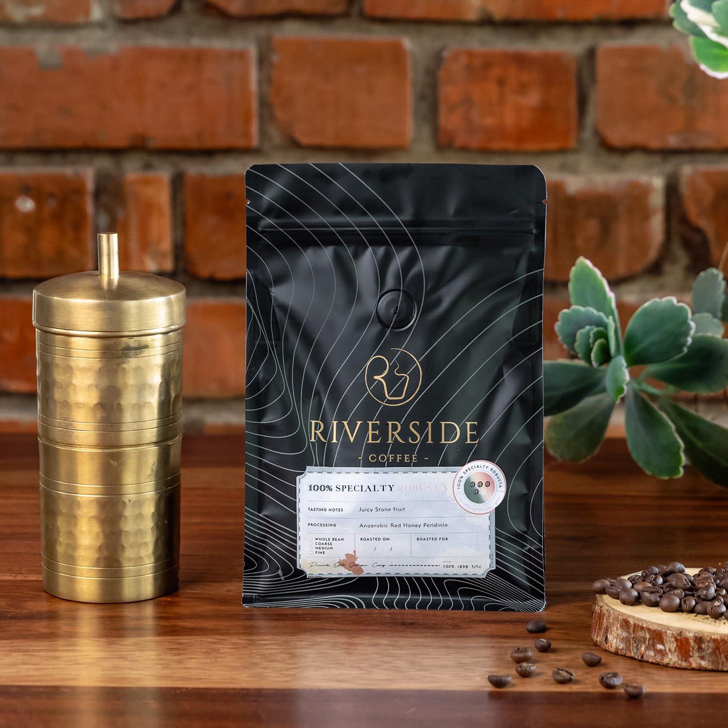 Riverside Coffee Riverside Coffee 100% Speciality Robusta Coffee, Dark Roast 250 gm, Pure Indian Freshly Roasted Ground Coffee Sourced Directly From Coorg, Fine Powder - For South Indian