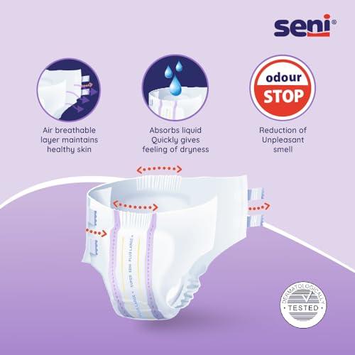Seni Super Seni Plus breathable tape style adult diapers | double wetness indicator | premium fasteners | latex free | ultra absorbent | odour stop | dermatologically tested | side leakage protection |size large | waist size 39\" - 59\" (100 cm - 150 cm) 