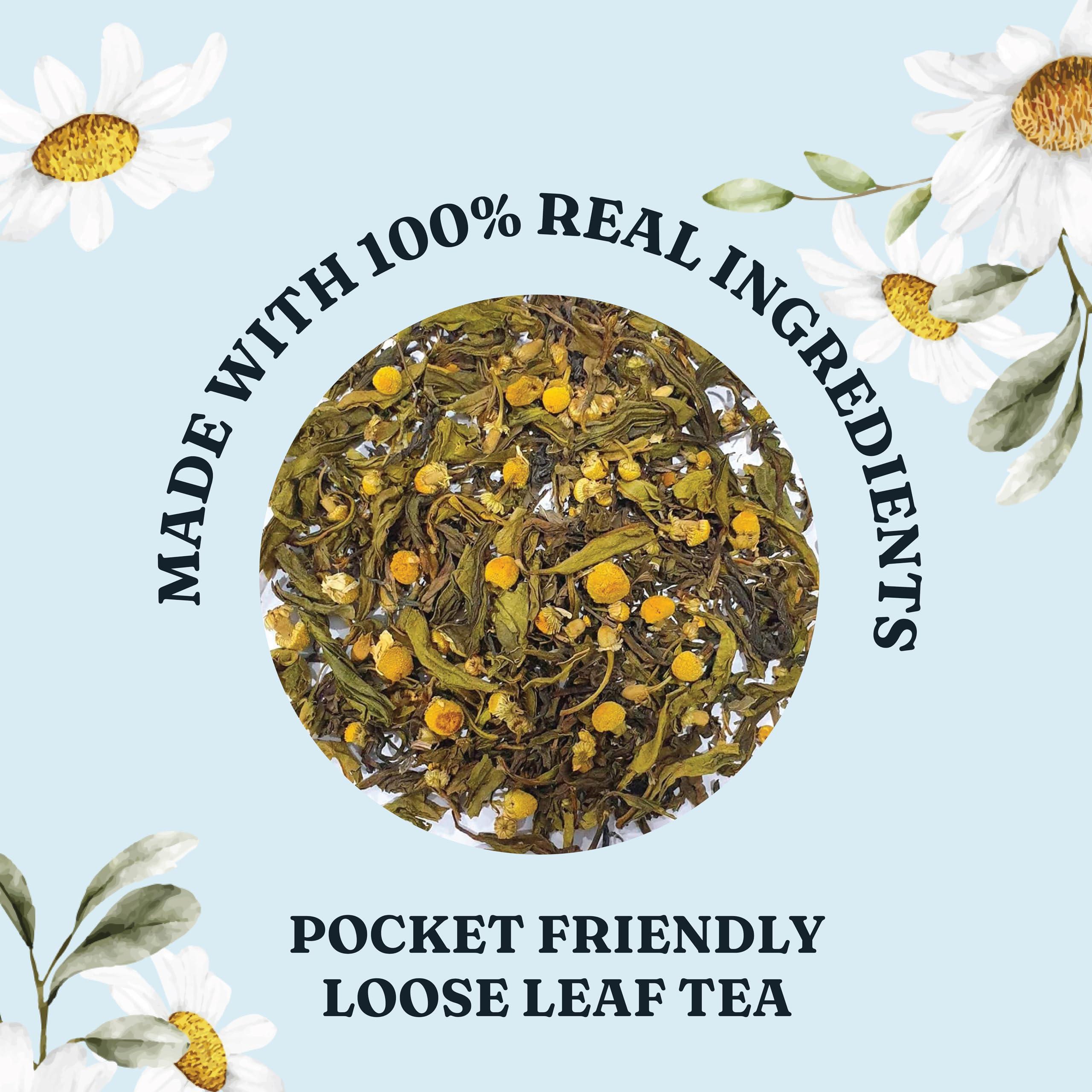 DORJE TEAS DORJE TEAS Chamomile Loose Tea - 100Gm|Organic Darjeeling Tea|Promotes Good Sleep, Stress Relief|Improves Immunity|Soothing Tea For Relaxation|For Glowing Skin|Pack-1