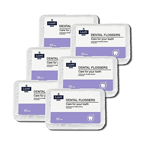 LeoN HOME LeoN Home Dental Floss Picks w/Portable Travel Cases, Pro-Health Deep Clean Teeth for Oral Care, 50 Count/Case (Pack of 6)