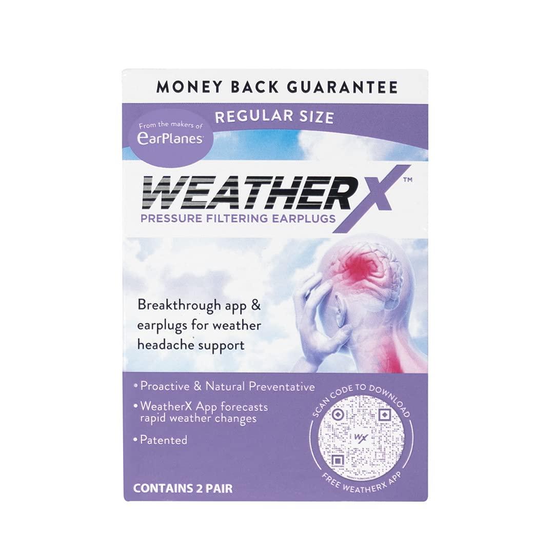 MigraineX for Weather related Headache migraines w WeatherX Ear Plugs for Weather related Migraines Headache Mobile App to notify barometric pressure changes leading to migraine, drug & Latex free, with Carry Case, MigraineX Migrainex