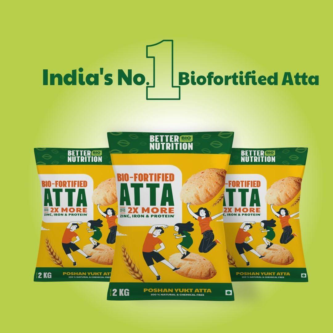 Better Nutrition Better Nutrition Biofortified 2kg Atta | Nutritious, Healthy, 100% Whole Wheat Flour | High in Iron, Zinc, Fiber, and Protein | NO Additives | 100% Natural