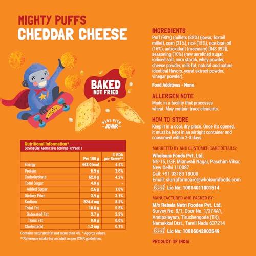SLURRP FARM Slurrp Farm Mighty Jowar Puffs | Khatta Meetha, Mild Masala and Cheddar Cheese | Not Fried, No Maida | Healthy Snacks for Kids, School Tiffin and Travel-Friendly | 6 x 20g packs