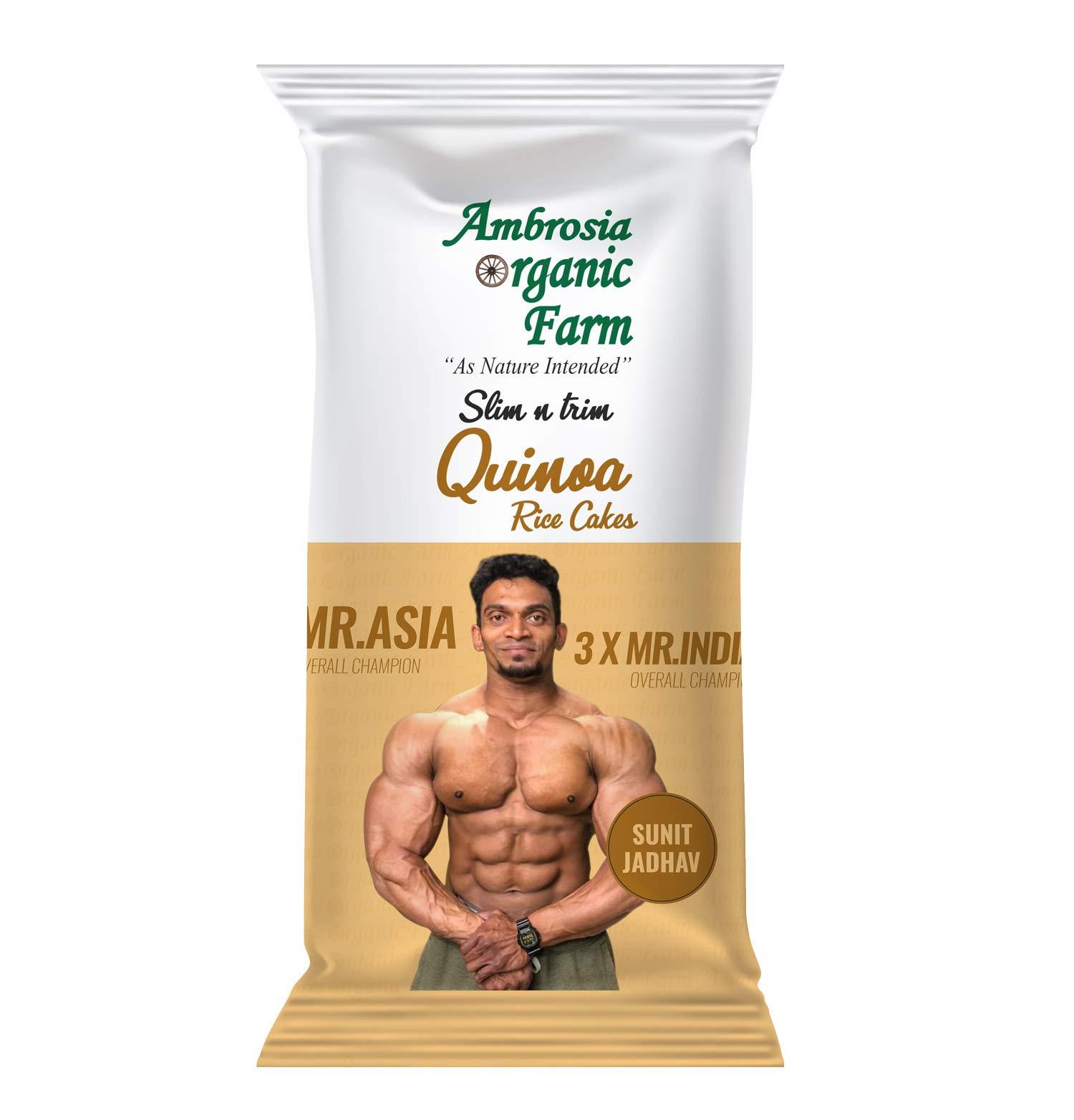 Ambrosia Ambrosia Organic Farm Quinoa Rice Cake Gym Edition, No Fat, No Cholesterol, No Sugar, Gluten Free, Lightly Salted (180g Each) (Pack of 2)