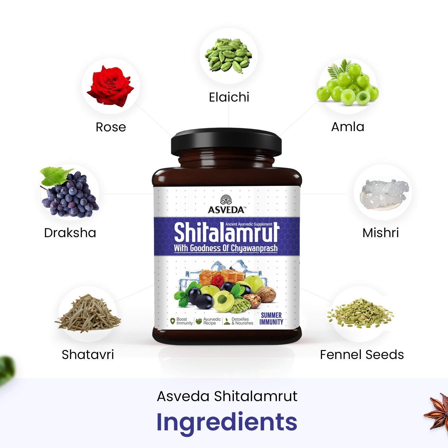 Asveda Asveda Shitalamrut Sugar Free Chyawanprash - Summer Immunity Booster For Kids, Adults - Improve Strength, Stamina And Energy - 100% Raw Mishri (Khadi Sakar) Grapes - 500Gm, Pack Of 2