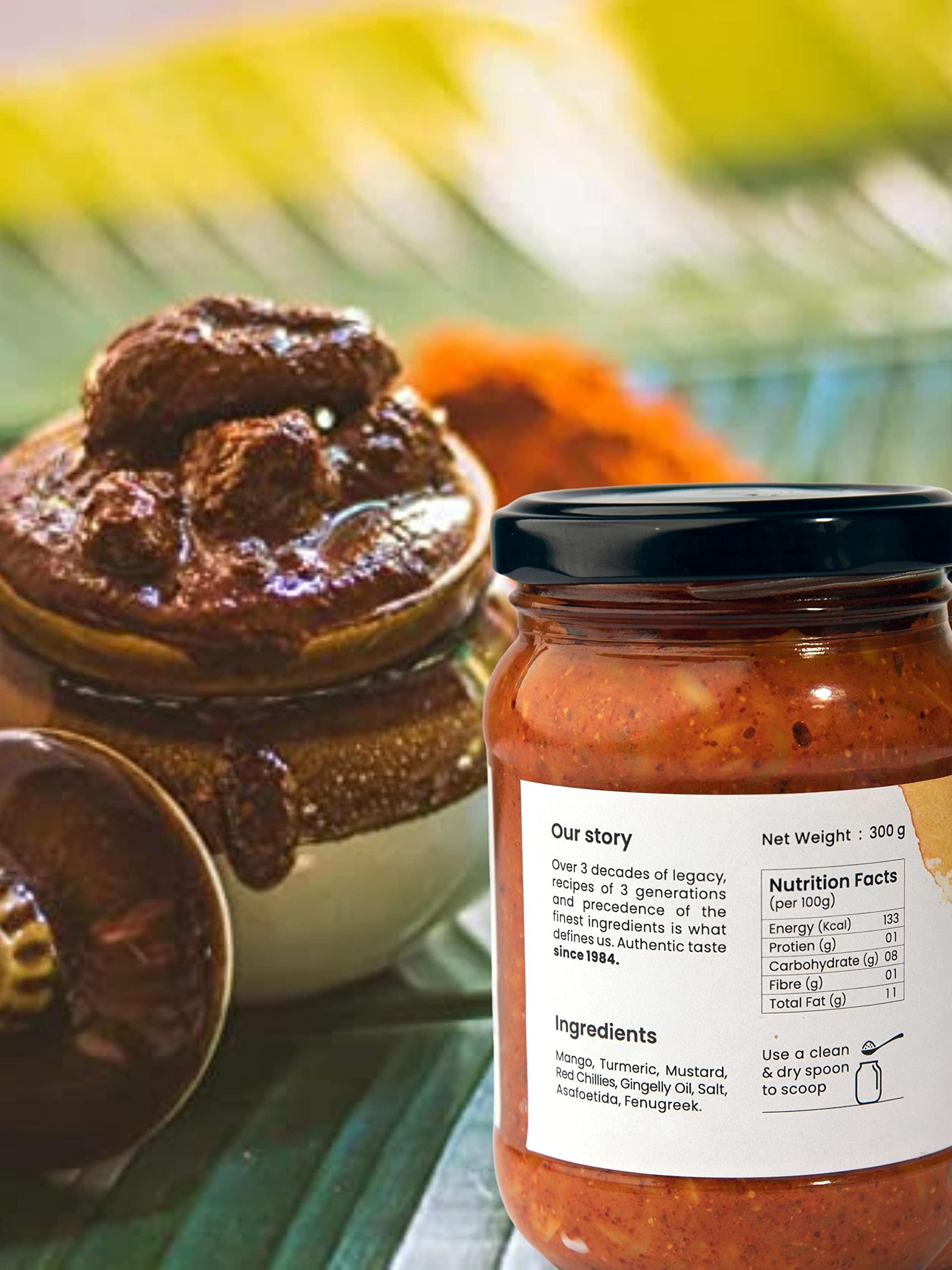 Bhogarajus Bhogarajus Pickle Box Combo Pack 2 in 1 Andra Style Mango Awakai Pickle 300g + South Indian Style Lime Pickle South Indian Taste 300g + 100gm Gift Pack Rasam Masala - Pack of 3