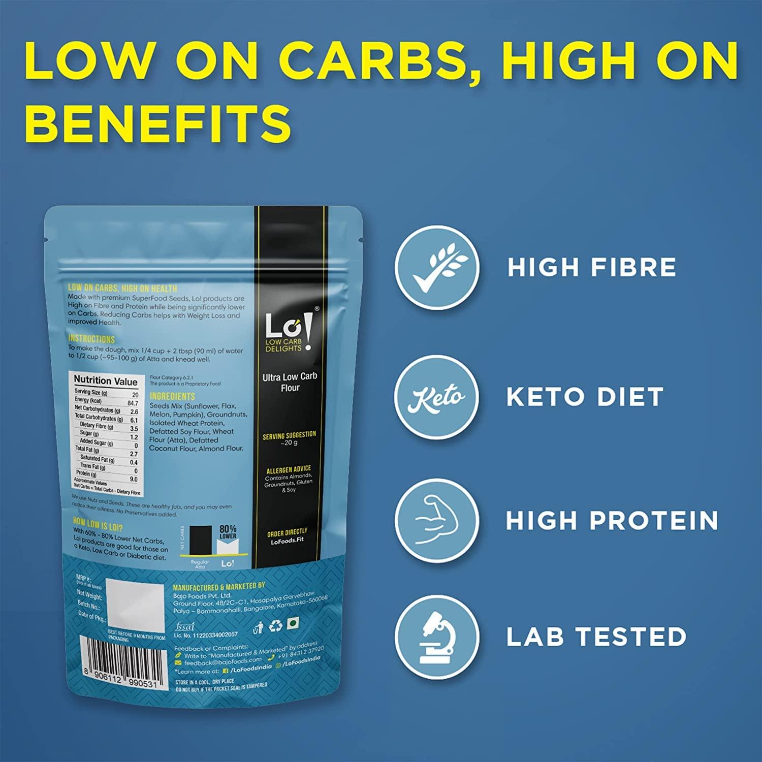 Lo! Low Carb Delights Lo! Low Carb Delights - Ultra Low Carb Keto Atta (5 Kg) | Dietitian Recommended Keto Flour | Lab Tested Keto Food Products for Keto Diet
