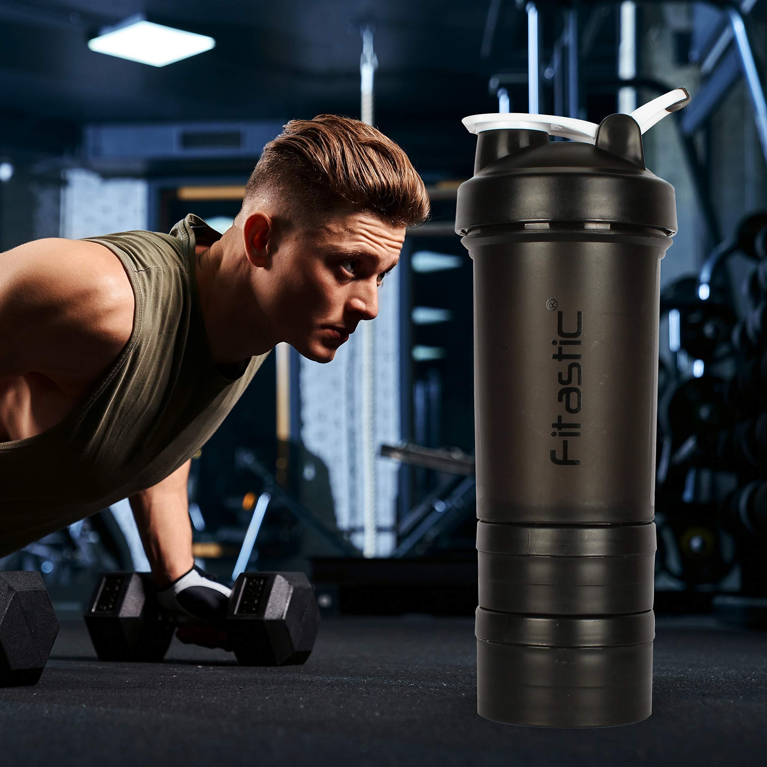 FITASTIC Fitastic ProMax Shaker Bottle 500ml with Extra Storage Compartment 100% Leakproof Guarantee, Ideal for Protein for Gym(Pack of 1, Black, Plastic)