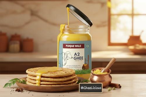 PUNJAB WALE PUNJAB WALE A2 Ghee | Desi Gir Cow | Vedic Bilona Method | Cultured | Hand Churned | Made in Small Batches | Lab Tested| Glass Jar| Grassfed | Premium & Traditional Ghee | 500ml (Pack of 1)