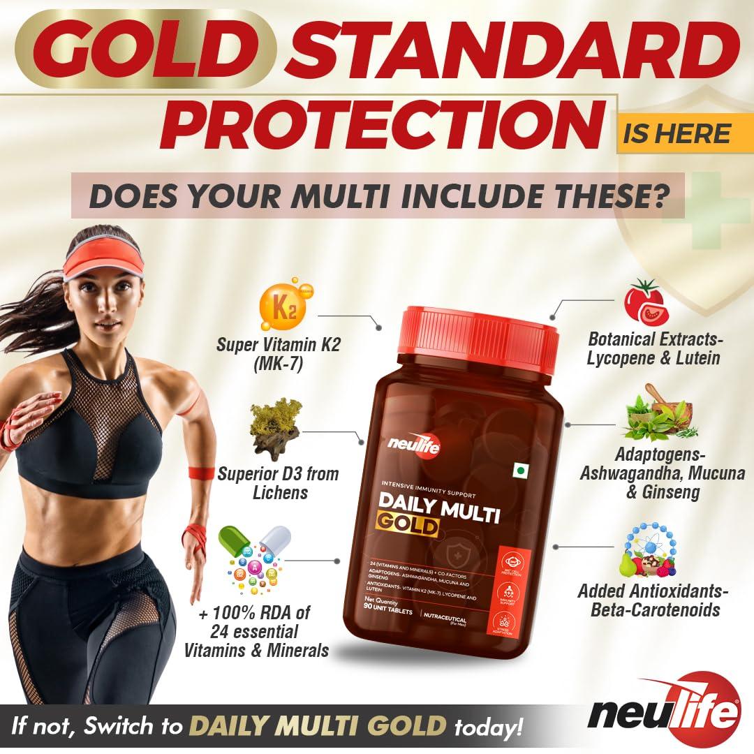 VITROVEA Neulife DAILY-MULTI GOLD Advanced Multivitamin w/MK-7, Adaptogens, Antioxidants & Natural Extracts - 90 Tabs (Pack of 2)