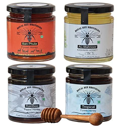 Royal Bee Brothers Royal Bee Brothers | Combo Pack of Four Wild Forest Honey | Produce of Wild Honey Bee | Raw Natural Unprocessed Unheated Unfiltered | No Preservative
