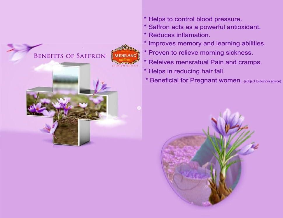 Mehrang Mehrang Saffron Original Kashmiri 1 Gram | Kashmir Kesar | Keshar | A+++ Grade Luxury Quality | Grown in Saffron Farms of Pampore | ISO 9001:2015, 22000-2018, HACCP, GMP Certified | Pack of 1