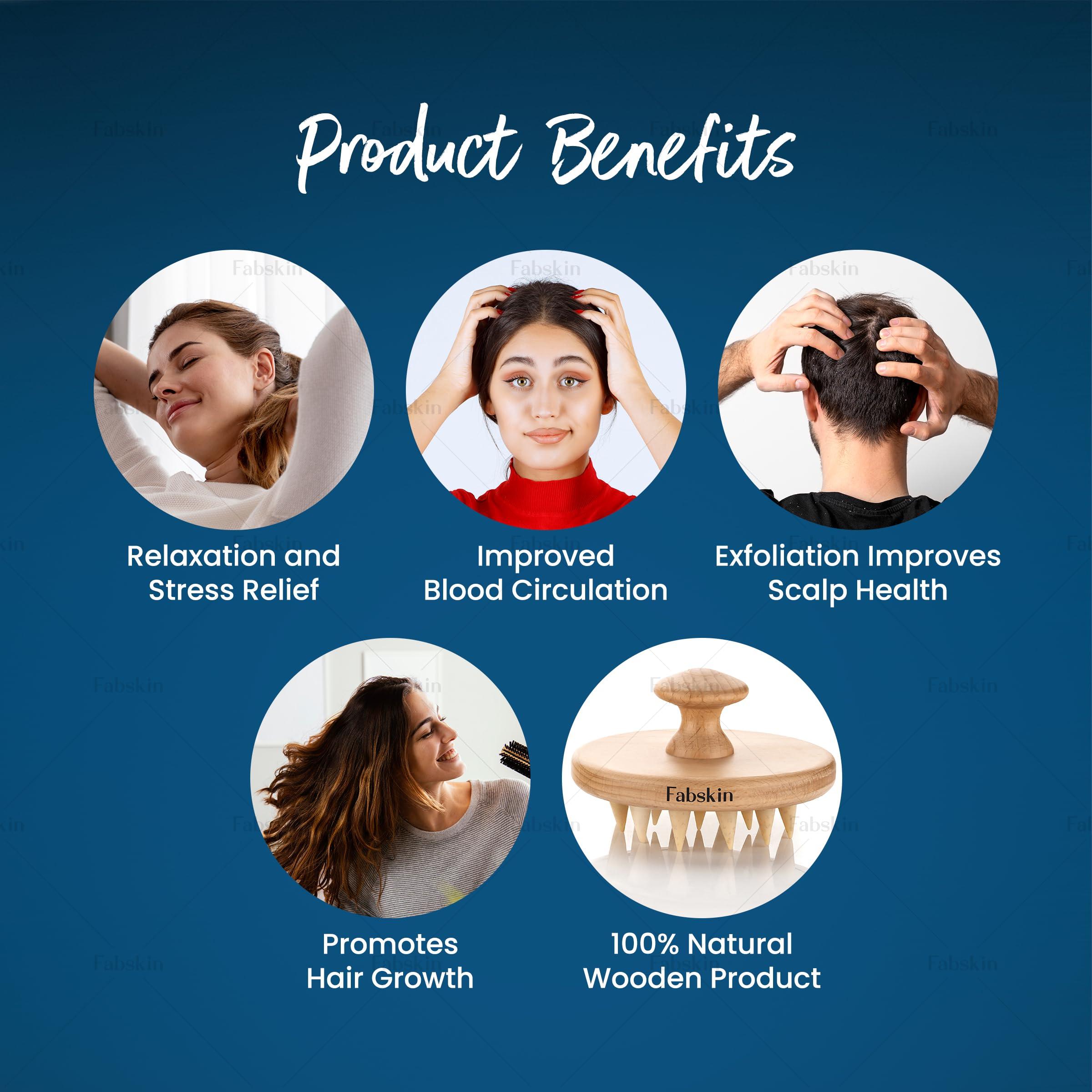 FABSKIN Fabskin Wooden Scalp Massager Shampoo Hair Brush | Relaxing Head Massager | Promotes Hair Growth & Removes Dandruff