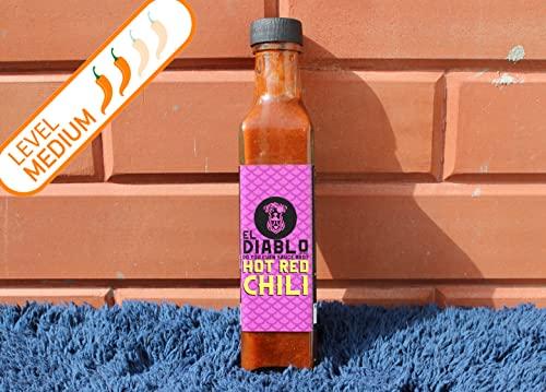 El Diablo Sauces EL Diablo Hot Red Chili Sauce Premium Gourmet Gluten Free Fresh Natural Ingredients 100% Vegan Momos Fried Rice Hakka Noodles Flavor Hot Chilli Spicy Sauce 240g Bottle