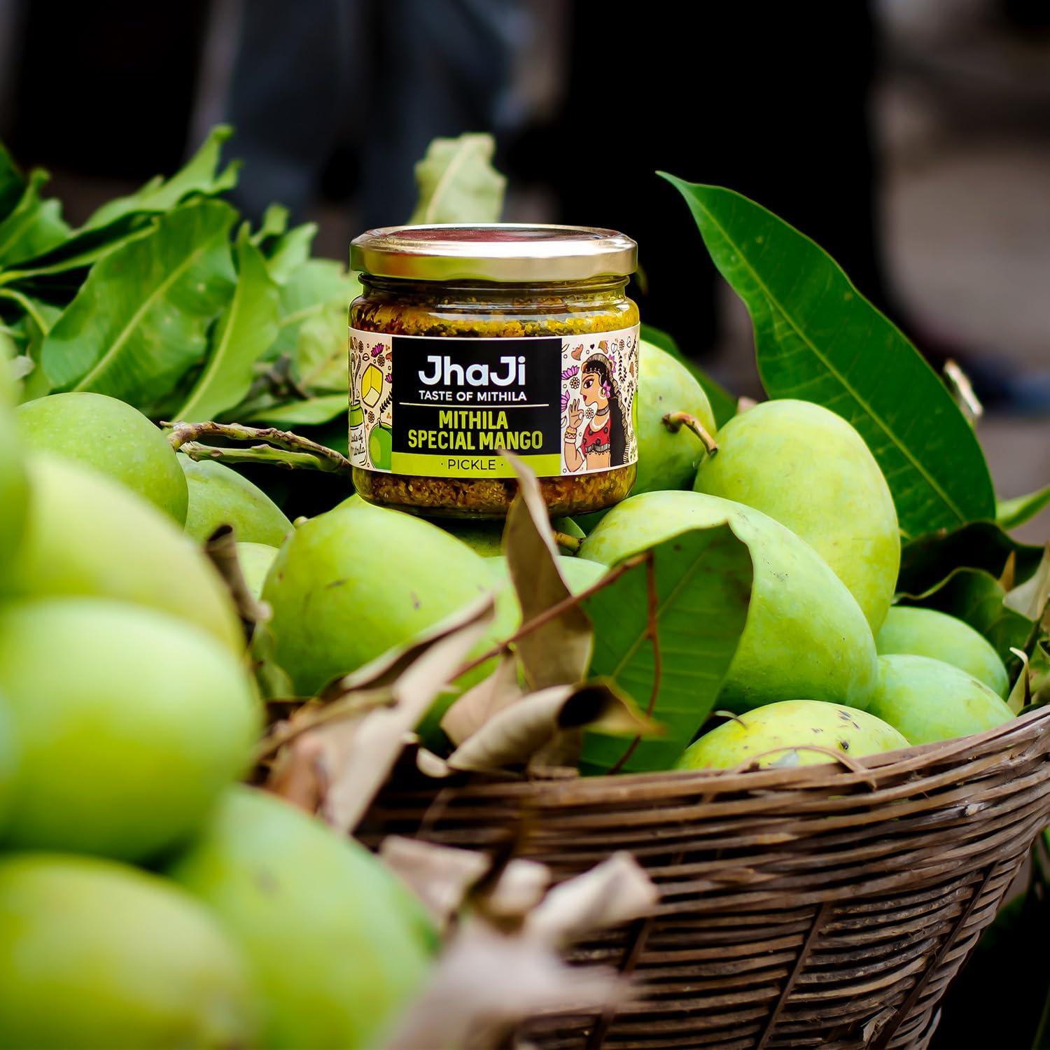 JhaJi - Taste of Mithila JhaJi - Taste of Mithila Special Mango Pickle|Bihari Style Aam Ka Achaar|Tangy & Spicy|Masaledaar & Khatta|1-Inch Mango Pieces|Sun-Dried. No Artificial Preservatives & Colors|Bihari-Style Pickle,250G