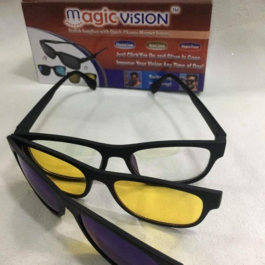 SUZIE ENTERPRISE Magic Vision Sun Glasses (3 in1) Quick Change Magnet Lenses Frame Stylish Sunglasses