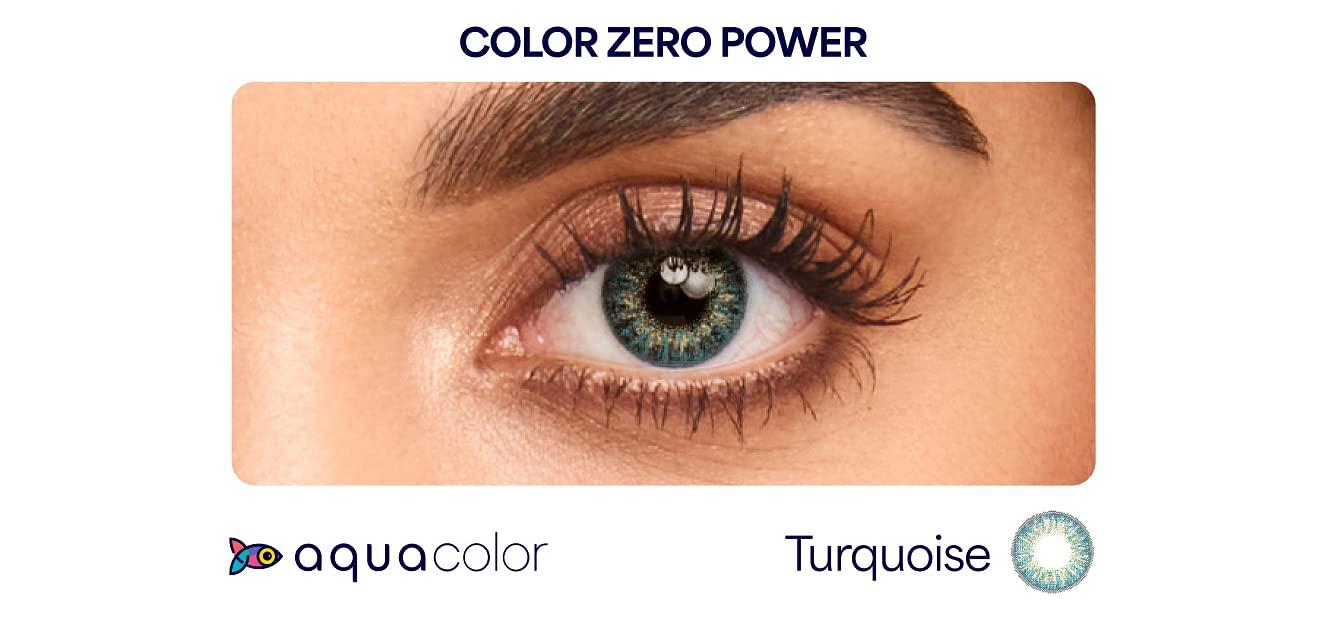AQUALENS CONTACT LENSES Aquacolor Monthly Disposable Premium Turquoise Color Contact Lenses (2 Lens/Box) and 0 Power