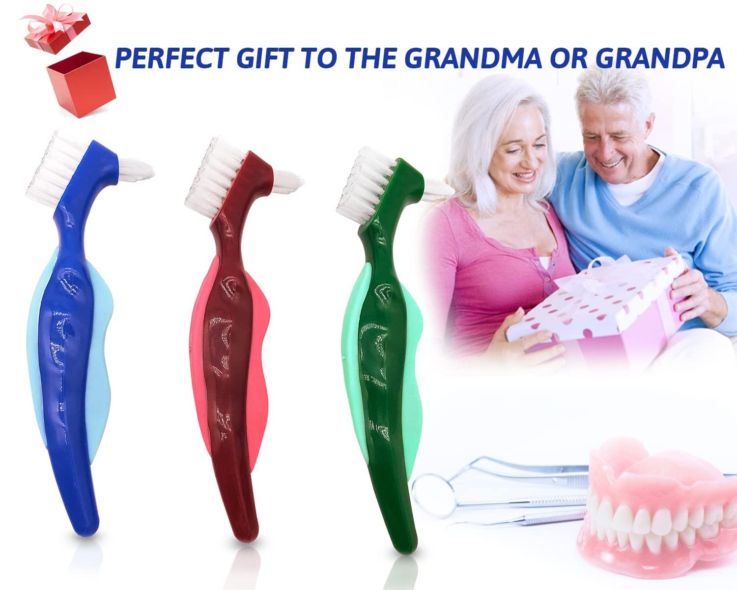 sammiy 3 Pcs Premium Hard Denture Brush Toothbrush, Cleaning Brush, Multi-Layered Bristles & Portable Denture Double Sided Brush, Denture Care