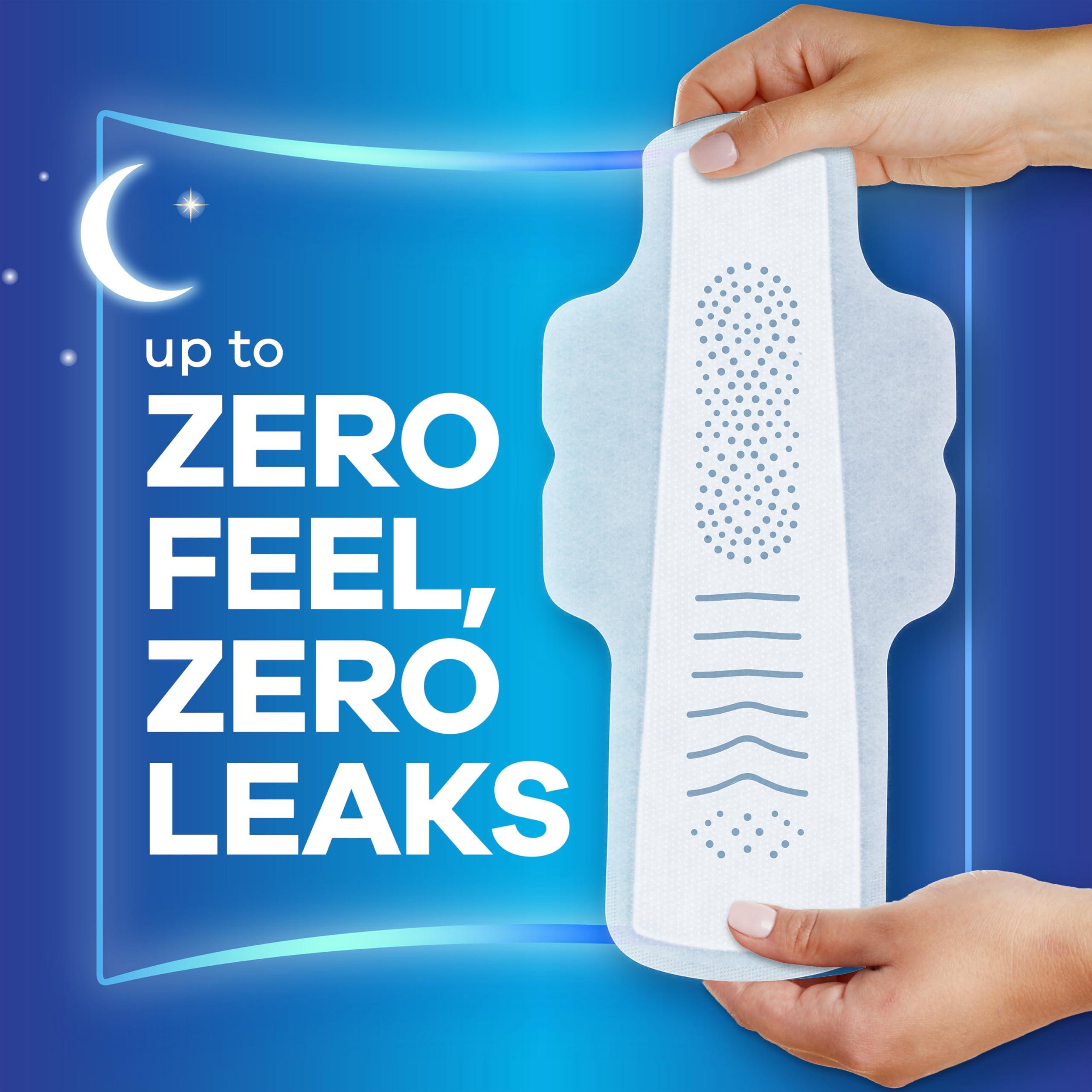 Always Always Infinity FlexFoam Pads for Women Size 5 Extra Heavy Overnight Absorbency, Up to 12 Hours Zero Leaks, Zero Feel Protection, with Wings Unscented, 30 Count