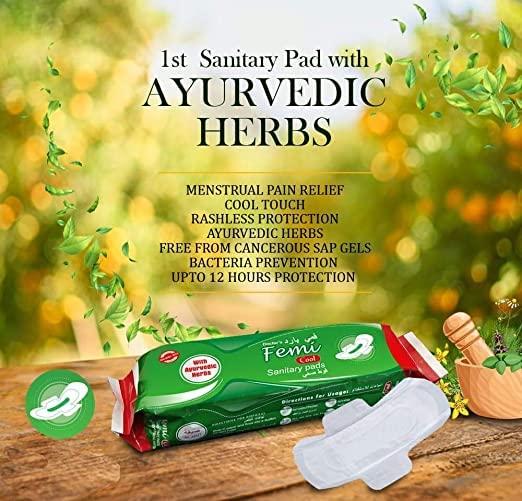 Rozatech Femi Cool 72 Pads Medicated Sanitary Pad With Ayurvedic Herbs | Pain Relief | Rash Free | With Wings - XL (72 Pads)