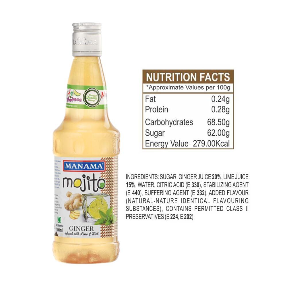 Manama Manama Strawberry Mojito Syrup and Ginger Mojito Syrup, 500ML Each, Mixer for Mocktails, Cocktails, Drinks, Juices, Beverages, Pack of 2