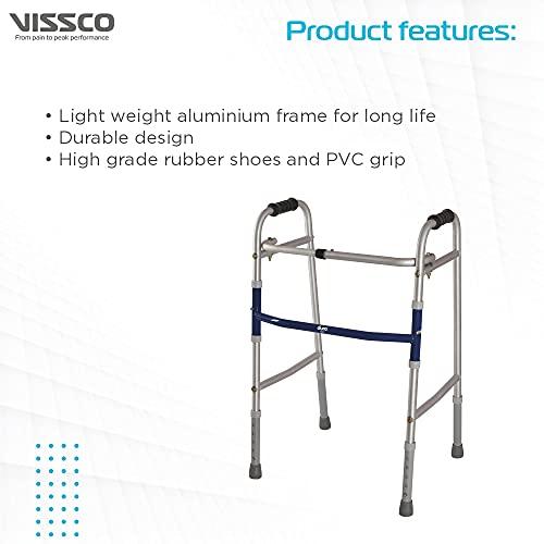 Vissco Vissco Dura Lite, Walker for Elderly and those Physically Challenged, Foldable, Light Weight & Height Adjustable Walking Aid, Made with Premium Grade Rubber Shoes and PVC Grip -Universal (Grey)