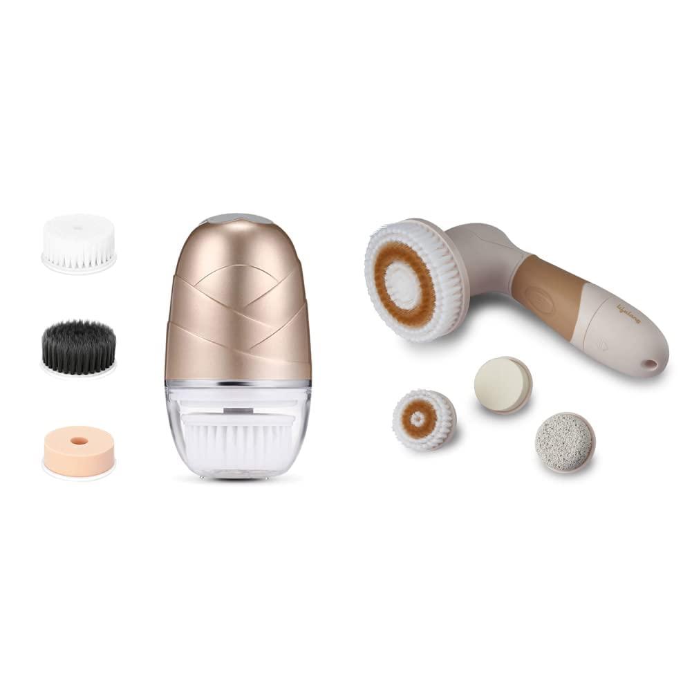 Lifelong Lifelong LLM720 Rechargeable Face Cleaning Massager with 3 in-1 Detachable Heads, 2 360 Speed Rotations, Golden & Lifelong LLM126 Electric Portable Face Cleanser and Massager Brush with 4 Brush Heads