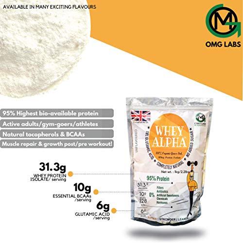 OMG LABS OMG LABS 100% Organic Grass-Fed Whey Alpha - 95% Protein (Unsweetened Hydrolysed Whey, Per serving size of 33gm, contains 31.3gm protein, 10gm BCAA, 6gm Glutamic Acid)