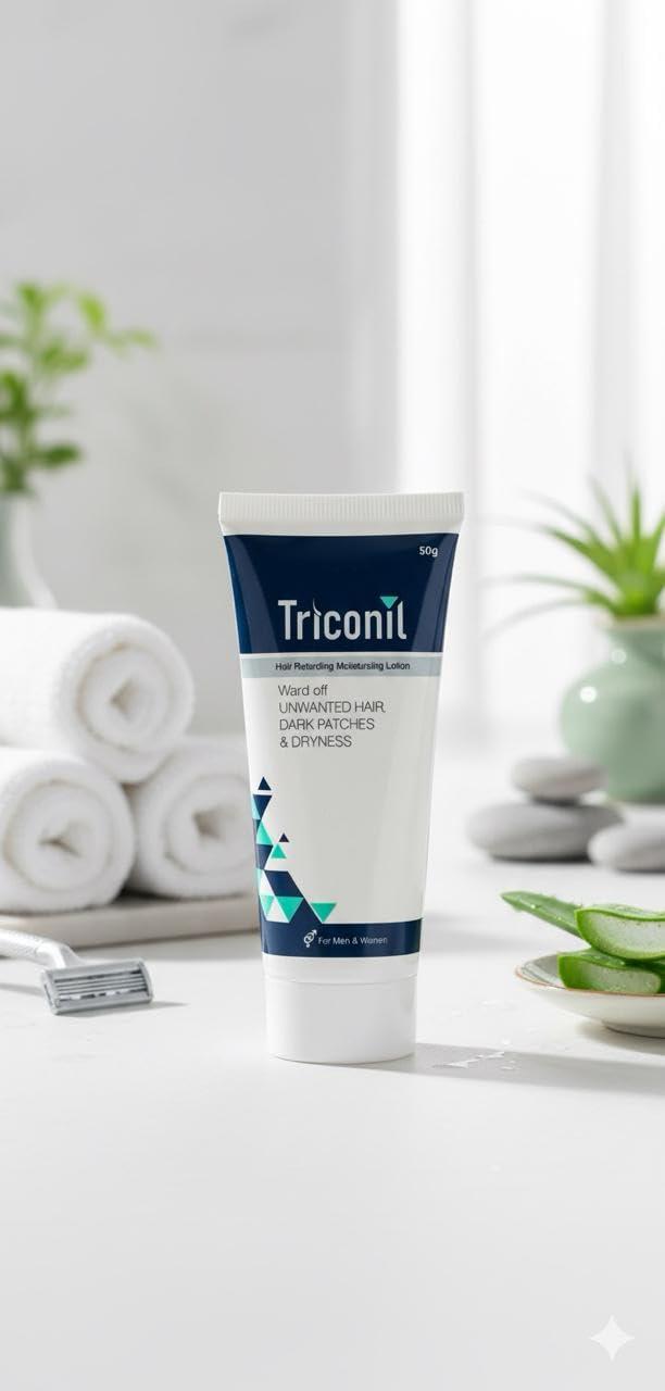 VELITE HEALTHCARE Triconil Unisex Adult Hair Retarding Moisturizing Lotion (50 Gm) | For Reducing Facial Hair And unwanted Hair other Body Parts|