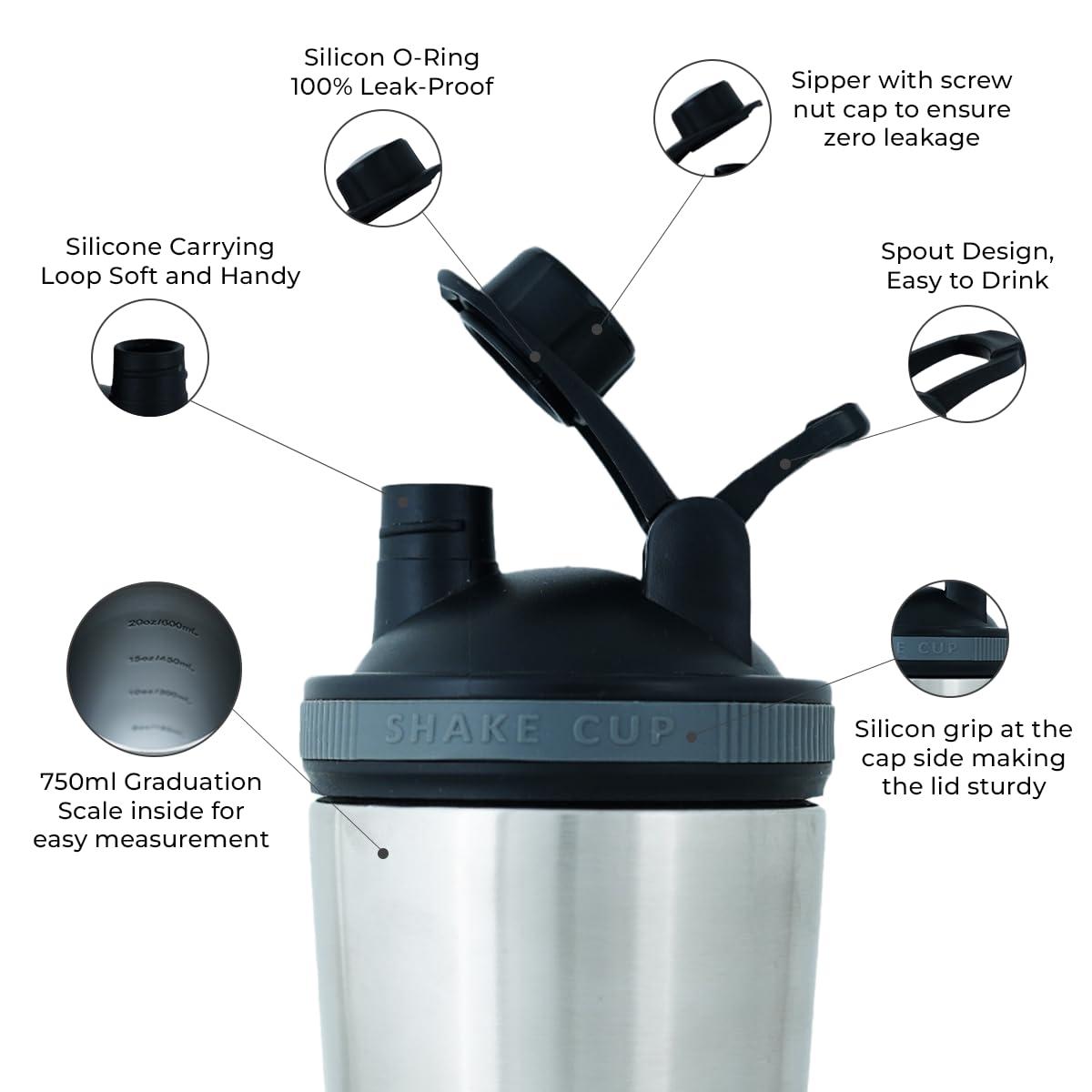 BLACKBUCK BLACKBUCK Shaker Pro: Doublewall Vacuum Insulated Stainless Steel Shaker With Noise Proof Technology,Superior Shake Without Leaks,Best For Pre Workout Shakes And Protein Mixes(Oyster Silver),750 ml