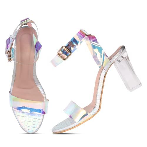 STYLZREPUBLIC STYLZREPUBLIC Rainbow Clear Ankle Strap Chunky Heel
