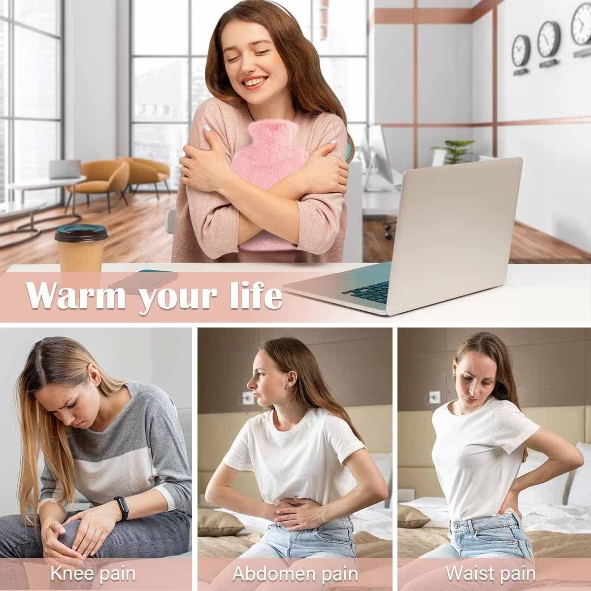 SKOFRI SKOFRI Hot Water Bottle,Hot Water Bottles with Covers 1 Pack Luxury Cosy Faux Fur Pom Pom Cover Soft Fluffy 1 L for Hand Feet Warmer,Neck and Shoulder Heating Pad For Pain Relief(Pink)