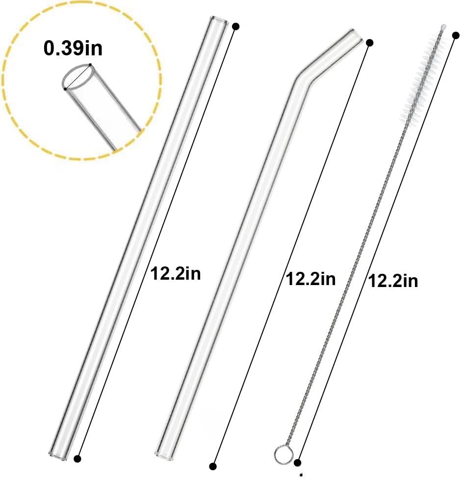 Veskaoty Replacement Glass Straws for 40 oz Stanley Tumbler with Handle, 8 Pack Extra Long Resuable Clear Straws with 2 Cleaning Brushes for Stanley Adventure Quencher Travel Cup Water Bottle Accessories