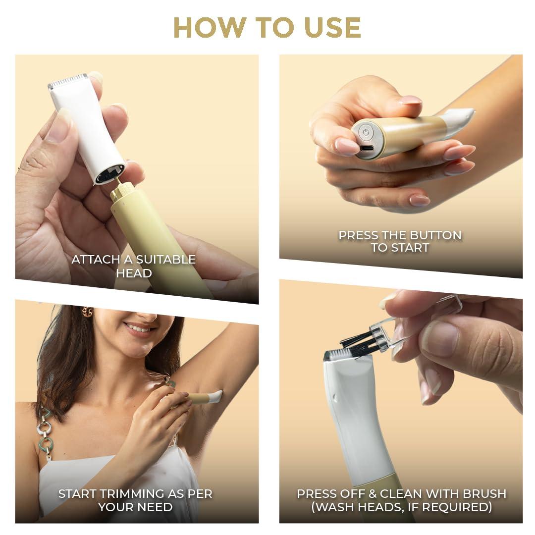 WINSTON Winston Rechargeable Electric 3-in-1 Full Body and Bikini Trimmer for Women - 90 Min, Safe for Sensitive Area, Multi-Grooming Eyebrow Trimmer, Body and Bikini Trimmer - 1-Year Warranty