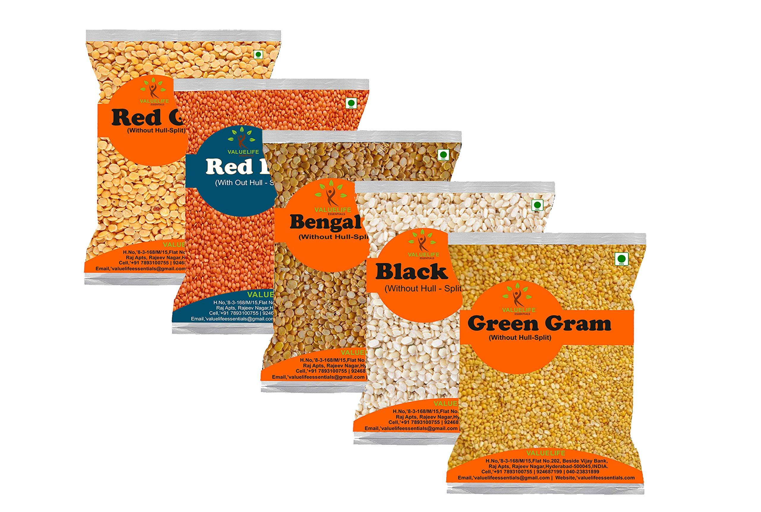 Value Life Valuelife Combo Dal Products 4990g - Toor Dal 1kg - Urad dal Whole (White) 1kg - Chana Dal 1kg - Moong Dal (Yellow) 1kg - Masoor Dal 1kg