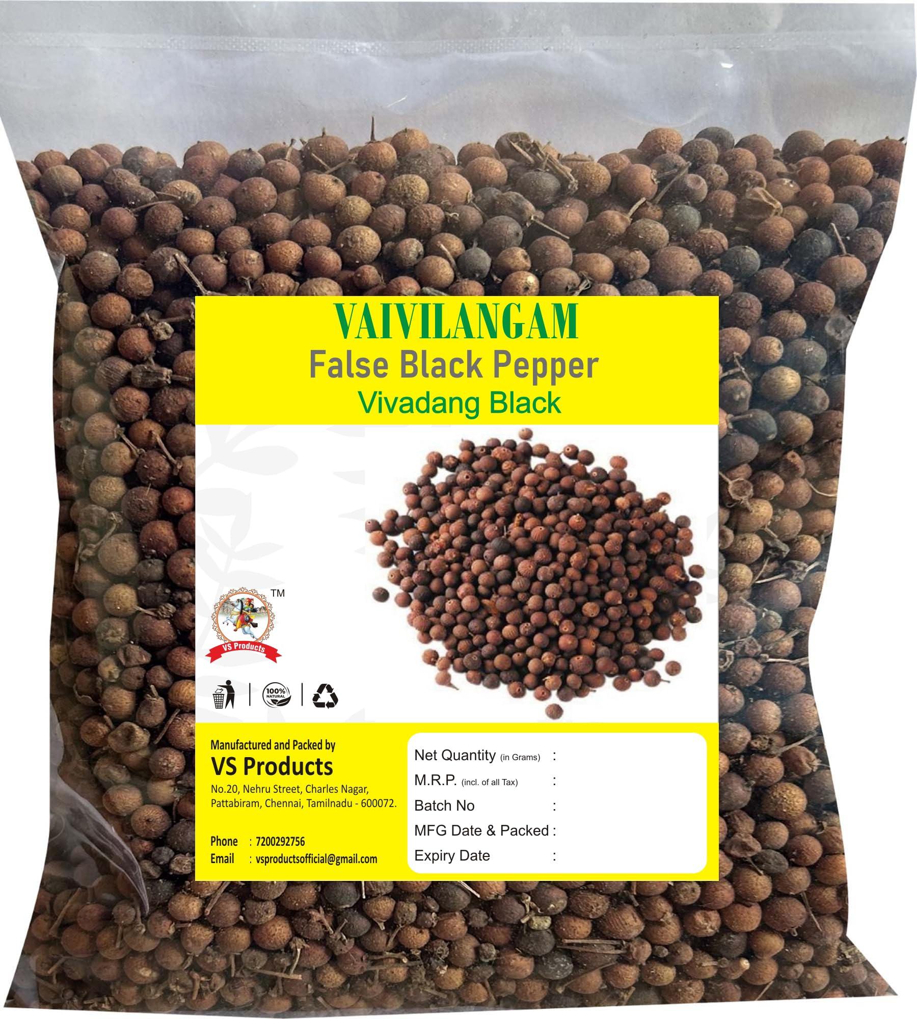 VS Products VS Products Vaivilangam, 300g, False Black Pepper, Baibadang, Vidanga, Embelia Ribes, Vayuvilamgam Seeds, Vivadang Black (Pack of 3 x 100g)