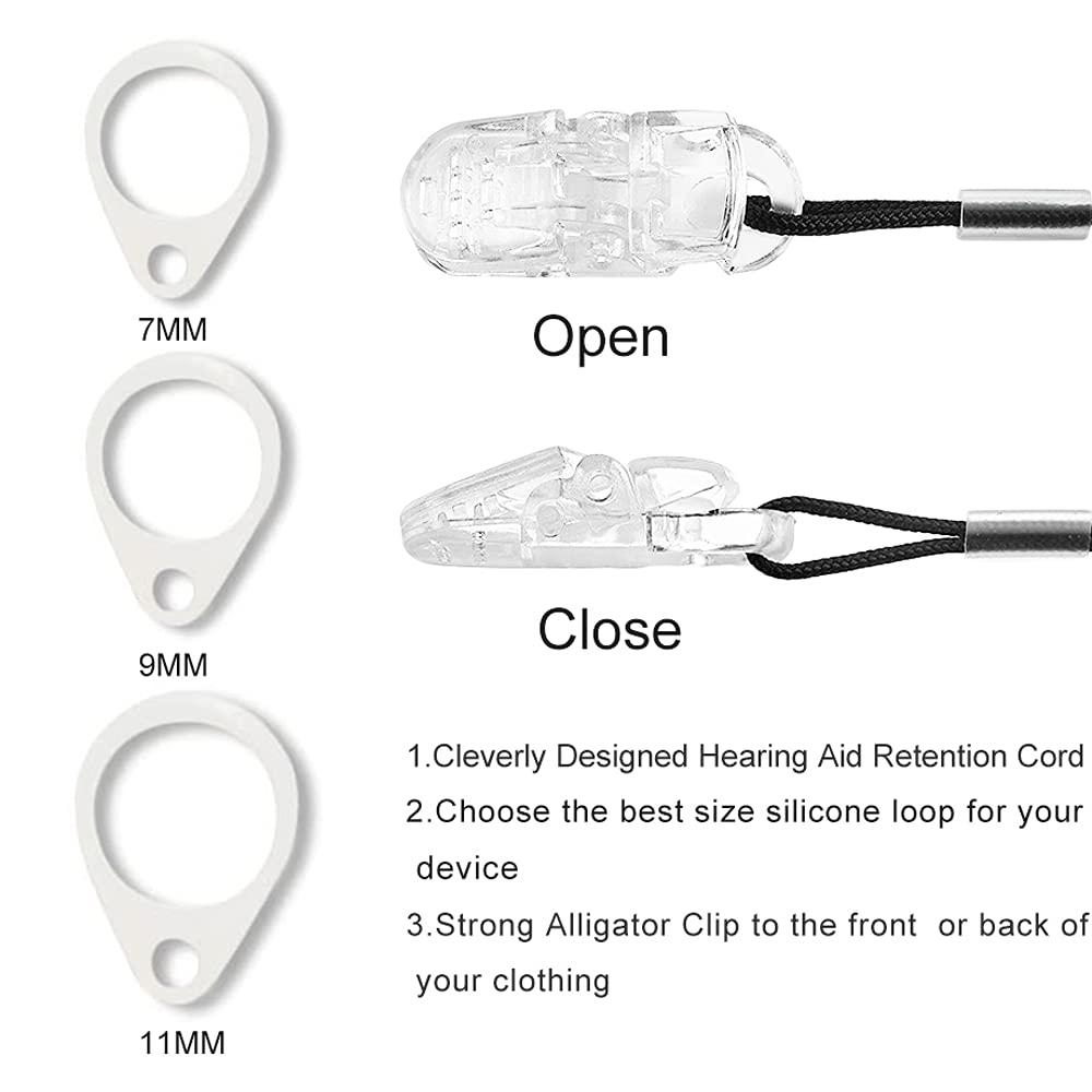 Anico BTE Hearing Aid Clips Otoclip for Adults and Kids with 7mm 9mm 11mm Silicone Loops for BTE Hearing aids and Anti Lost Lanyard Cord and Carry case (Gray)