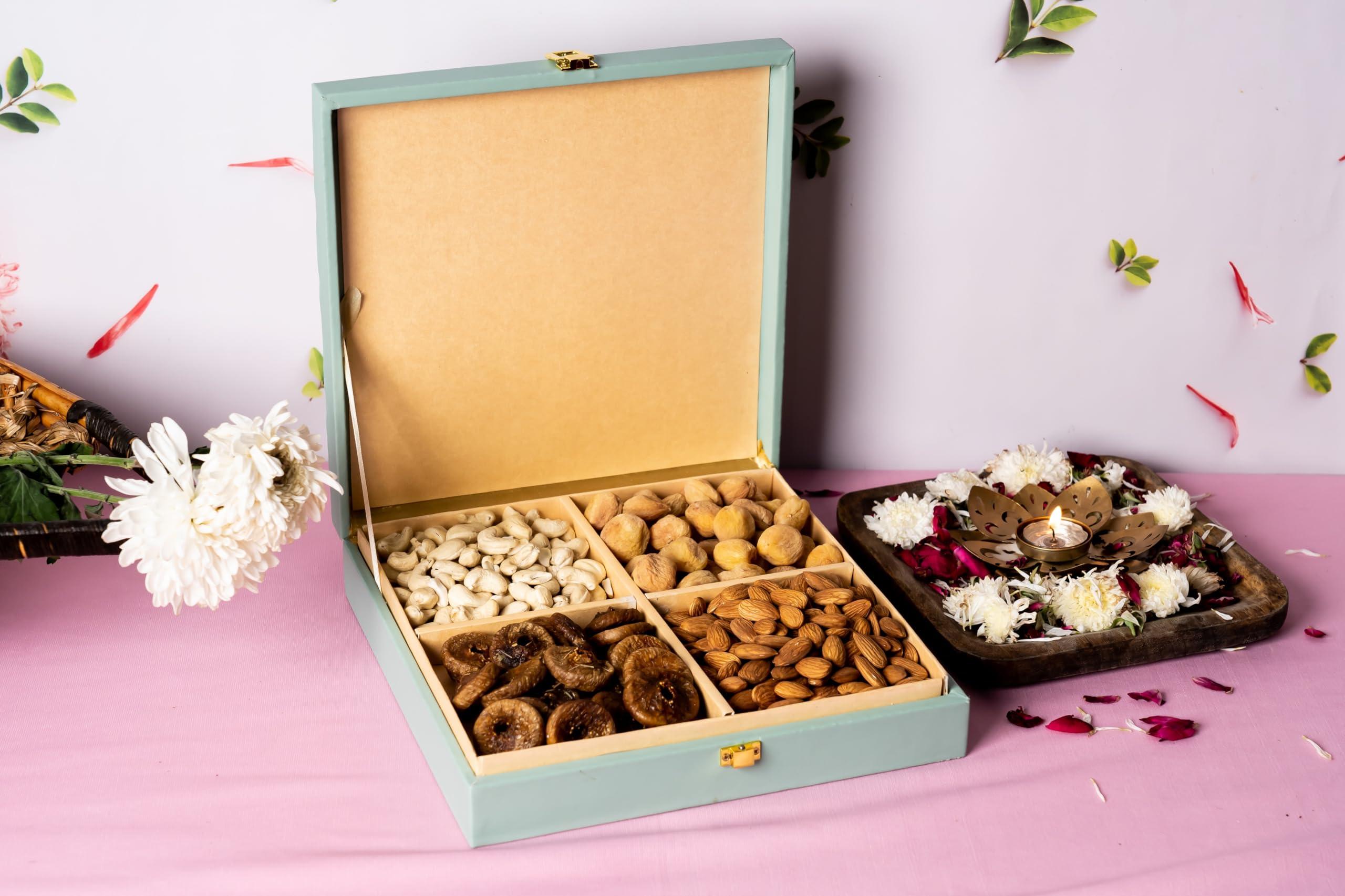 Wooq Organics Wooq Organics Premium Dry Fruit Gift Boxes Inch with Dry Fruits - Almond, Cashew, Fig, Apricots, Mix Dry Fruits gift Pack, Diwali dryfruit combo Gift hamper (4x100g, 10x10x2 Inches)