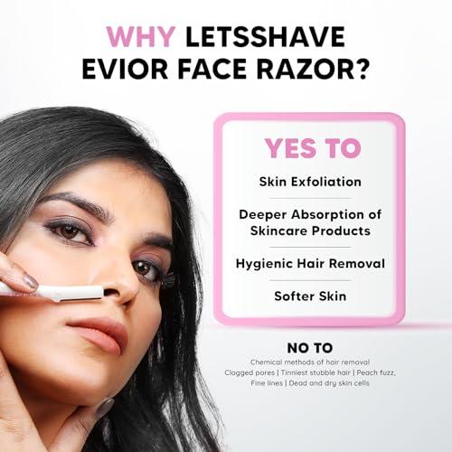 LetsShave LetsShave Evior Reusable Face Razor for Women Facial Hair- 3 Razors | Instant & Painless Hair Removal | For Eyebrows, Upper Lip, Forehead, Peach Fuzz, Chin and Sideburns | Dermaplaning Tool